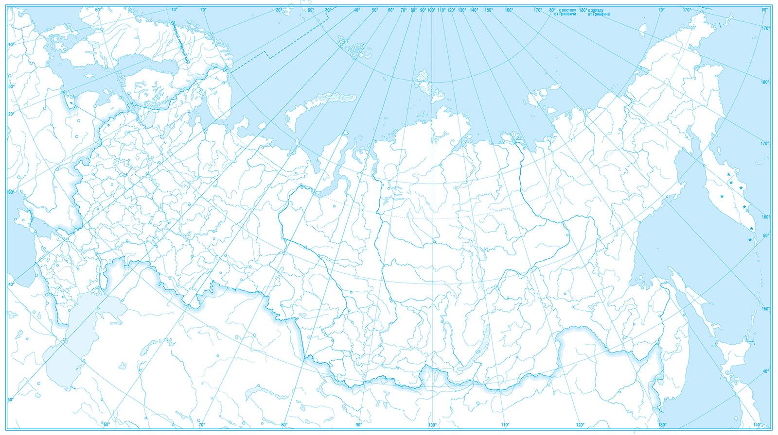 Контурная карта физическая карта России черно белая