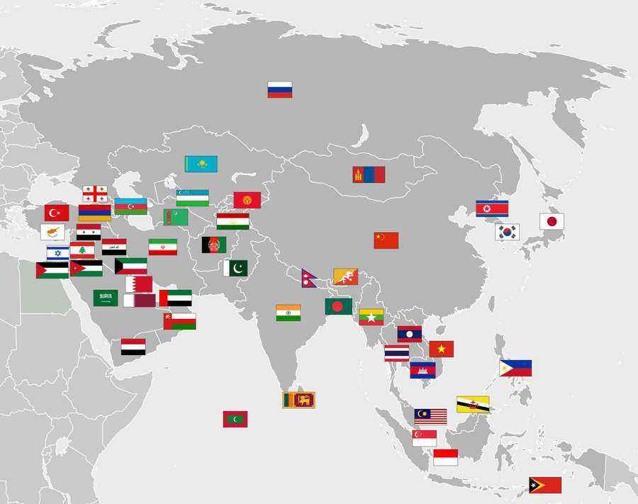 Страны Азии: карта и таблица с названиями государств и столиц
