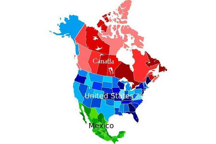 Страны Северной Америки: карта и таблица с названиями государств и столиц