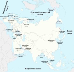 Подпишите моря заливы проливы острова полуострова вдоль береговой линии азии контурная карта 7