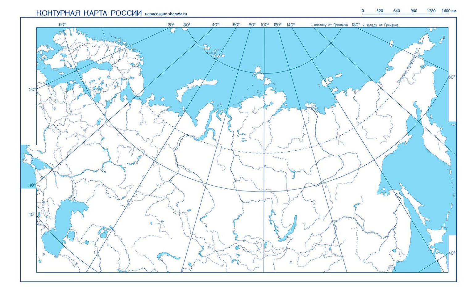 Контурная карта россии с границами государств